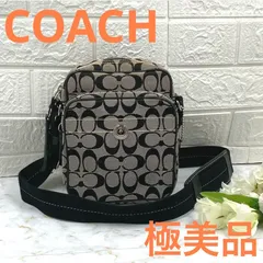 極美品❣️COACH コーチショルダーバッグクロスボディ肩かけバッグレディースブランドシグネチャー柄ブラック×グレー系