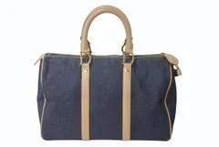 CHRISTIAN DIOR クリスチャンディオール デニム ハンドバッグ ボストン型 PZ 1201 キャンバス レザー ブルー ブラウン 美品 中古 4b002551