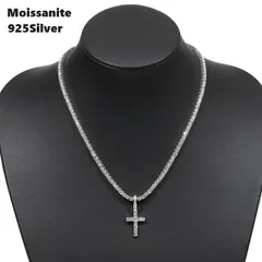 モアッサナイト テニスネックレス Moissanite モアサナイトクロスペンダントセット シルバー .925Silver ３mm ４５cm 16.5カラット