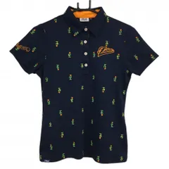 ★SALE価格★【超美品】フィラゴルフ 半袖ポロシャツ ネイビー×オレンジ サボテン柄 ボーダー織生地 レディース M ゴルフウェア FILA GOLF