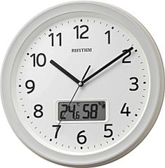 リズム(RHYTHM) 掛け時計 電波時計 アナログ デジタル 連続秒針 温度 湿度 カレンダー 白 Φ32.5x5cm 8FYA02SR03