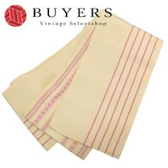 【中古】 半幅帯 正絹 クリーム系 ベージュ系 ピンク ホワイト 献上柄 小袋帯 和装 呉服 和服 きもの レディース 女性