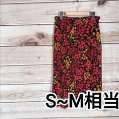 ハンドメイド　スカート　フロントチャック　ゆったり　ロングスカート　レディース 花柄　薄手　春　レッド　赤　S　から　М　相当　(2798 bbb250)