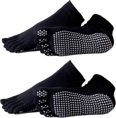 Copeflap ヨガソックス 5本指 ピラティス 靴下 滑り止め 2足セット レディース 指あり(ブラック,  Free Size)