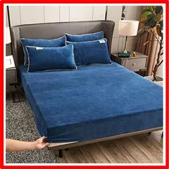 【匿名配送】 ダブル 150*200+25cm_ブルー ORFINA ボックスシーツ 秋冬用 あったか ダブル マットレスカバー フランネル地 マイクロファイバ