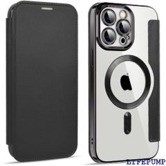 IFAS iPhone 15 ケース 手帳型 magsafe対応 背面 透明 クリア 財布型 PU革 レザー マグセーフ 手帳 ワイヤレス充電対応 カード入れ スマホケース 軽量 薄型 防塵 耐衝撃 全面保護 スマホカバー iPhone ブラック 1667