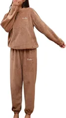 aspersio 母の日 アスペルシオ ふわふわ ルームウェア 長袖 長ズボン かわいい セットアップ パジャマ レディース ブラウン( コーヒーブラウン,  XL)