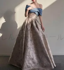 【新品未使用】 カラードレス カクテルドレス ロングドレス ブルー系 パーティードレス オフショルダー 半袖 結婚式 二次会 発表会 演奏会