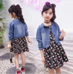 子供服 春服 ワンピース 女の子  デニムジャケット かわいい 上下セット