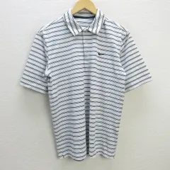 G■ナイキ/NIKE GOLF 半袖ドライポロシャツ/ボーダー【L】白黒/men's/66【中古】■
