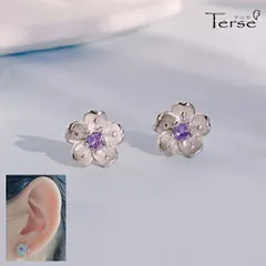 さくらピアス 桜 パープル 紫 ジルコニア S925 シルバー925 お花 フラワー 春色 レディース プレゼント 卒業式 入学式 2026 春 新生活 フォーマル 可愛い 上品 アクセサリー ピアス  送料無料 即購入OK 最短当日〜翌日発送