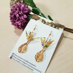折り鶴ピアス♡和紙×黄色 【イヤリング対応】