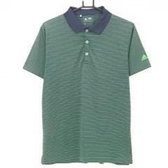 ★SALE価格★【超美品】アディダス 半袖ポロシャツ ネイビー×グリーン ボーダー  メンズ L/G ゴルフウェア adidas