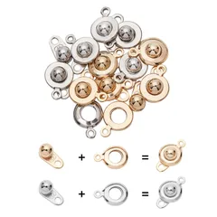 UNICRAFTALE 約12セット 2色 15mm ステンレス 留め具 クラスプパーツ スナップクラスプ 押す ステンレス 留め具 留め金 ステンレス エンドパーツ チェーン留め 接続金具 金属パーツ ブレスレット留め具 ネックレス 留め具 アクセサリーパー