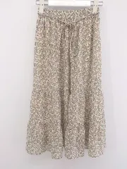 ◇ ◎ EASTBOY 花柄 ウエストゴム 膝下丈 ギャザー スカート サイズF オフホワイト ブラウン系 レディース P  【中古】 【1209120006575】