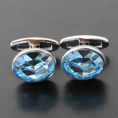 鎌倉カフス工房　アクアマリン・スワロフスキーカフスボタン（カフリンクス）
