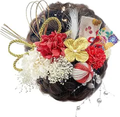 【在庫処分】[JZOON] 髪飾りドライフラワー ダリア 造花飾り 和玉 赤 ヘアアクセサリー 成人式 水引 ヘッドパーツ あじさい 振袖 着物 卒業式 七五三 浴衣 袴 結婚式 かすみ草 和装 造花 手作り 専用ケース付き