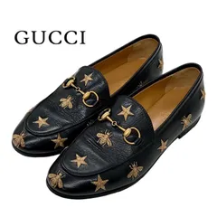 買い保障できる 黒 GUCCI レザー 靴 36EU/23cm 蜂刺繍