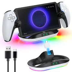 人気  PS Portal 用充電スタンド PS5 Portal リモートプレーヤー 充電ドック 過充電防止 LEDライト付き 取り外し可能なType-Cアダプタ 取付簡単 省スペース PSポータル 周辺機器 アクセサリー