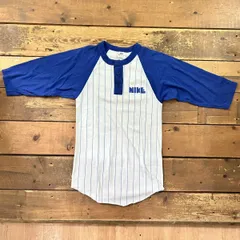 70S VINTAGE！ NIKE/ ナイキ ゴツナイキ フットボール Tシャツ スモール MADE IN USA アメリカ製 オレンジスウッシュ ヘンリーネック USED