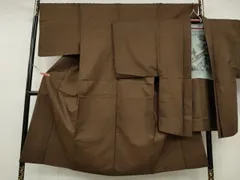 平和屋着物●男性　紬　アンサンブル　焦茶色　正絹　逸品　CAAY4829ut
