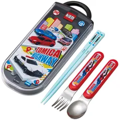 【特価セール】トミカ 日本製 開けやすいスライド式 加工 25 抗菌 カトラリー キッズ 男の子 フォーク スプーン 箸 トリオセット TACC2AG お弁当 子供用 スケーター(Skater)