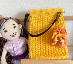 持ち手付きバネ口ポーチとミニミニ巾着セット　山吹色