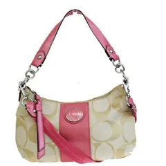 【中古】 コーチ COACH シグネチャー 2WAY ショルダーバッグ ベージュ ピンク キャンバス レザー F19218 08HD406