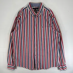 古着 トミーヒルフィガー TOMMY HILFIGER 長袖シャツ ロゴ 刺繍 大きいサイズ ボタンダウン XL マルチカラー ストライプ メンズ