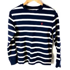 ポロラルフローレン Polo Ralph Lauren カットソー 長袖 ボーダー 胸元ワンポイント 綿100％ 紺白 Lサイズ 9279263