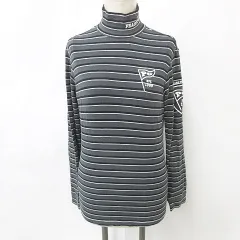 パーリーゲイツ PEARLY GATES シャツ ゴルフ スポーツウェア 長袖 ハイネック ロゴ プリント ボーダー グレー 白 ホワイト 1