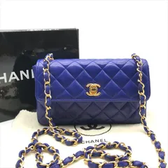 良品 CHANEL シャネル ココマーク ミニ マトラッセ ラムスキン ターンロック チェーン ショルダー バッグ ブルー a4252