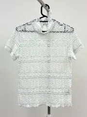 日本ヴィンテージ 白 レース レイヤード インナー シースルー 半袖 ハイネック Tシャツ