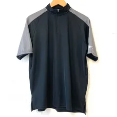 (^w^)b UNDER ARMOUR アンダーアーマー ハーフジップ 半袖 Tシャツ ハイネック ウェア スポーツ 運動 トレーニング 練習着 サッカー 野球 ランニング トップス ブラック×グレー メンズ 男性 サイズ M