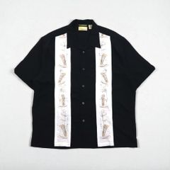 90年代 Cubavera オープンカラー キューバシャツ XL ブラック レーヨン ボックス ラインデザイン 開襟 HERITAGE FIT 刺子 刺繍