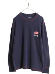 【お得なクーポン配布中!】 ポロ ラルフローレン サーマル 長袖 Tシャツ メンズ XL / ロンT ロングスリーブ ストレッチ カットソー ワッフル ワンポイント 星条旗 紺
