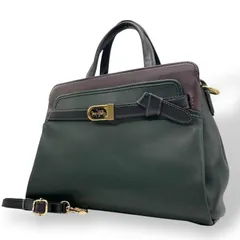 美品 COACH コーチ テート キャリーオール 2WAY ハンドバッグ ショルダーバッグ ダークグリーン ブラック レザー ゴールド金具 ホースロゴ 斜め掛け可 レディース C
