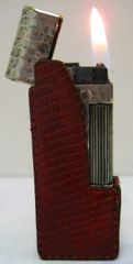 美品 スイス製 ダンヒルDUNHILLライター シルバー+ブラック 赤革ケース付