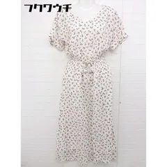 ◇ E hyphen world gallery PEACE 花柄 半袖 膝下丈 ワンピース サイズF オフホワイト マルチ レディース  【中古】 【1108270004137】