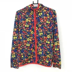 【超美品】ルコックゴルフ ジップパーカー ネイビー×マルチカラー 花柄 ロゴ刺しゅう 薄手 レディース LL ゴルフウェア le coq sportif