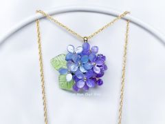 紫陽花のネックレス　バイオレット×ブルー