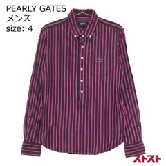 PEARLY GATES パーリーゲイツ 長袖ポロシャツ ワッペン ストライプ柄 ピンク系 4 ［240001837336］#