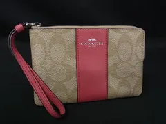 ■極美品■ COACH コーチ シグネチャー PVC×レザー ポーチ マルチケース 小物入れ レディース ベージュ系×ピンク系 DH8027