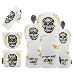 ヘッドカバー ドライバー440cc 460cc用カバー ウッド用カバー ユーティリティ UT用カバー Mexico メキシコ スカル 4点セット 自由に組み合わせ 白