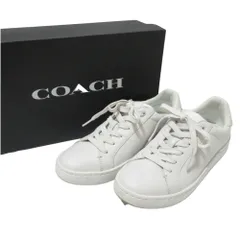 美品 COACH コーチ シグネチャー クリップ レザー ロートップ スニーカー CQ651 6B 23cm ホワイト レディース 古着 中古 USED