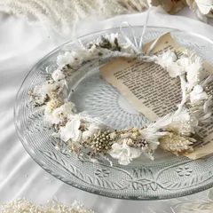 ドライフラワー×プリザーブドフラワー ベビー花冠 / アイボリーとホワイト ふんわりボリューム 小花の花かんむり / ボリュームフラワークラウン05