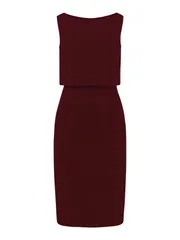 Hobemty 無地 ドレス ノースリーブ フェイクツーピース 通勤 ビジネス オフィス シースドレス ワーク ペンシル レディース ワインレッド M