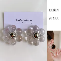 【#1588】クリア　シルバー　フラワー　ハンドメイド　アクセサリー　ピアス　イヤリング　大ぶり　結婚式　入学式　結婚式