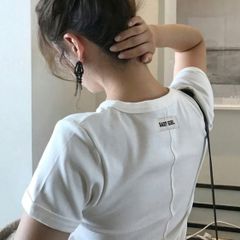 ［着回しやすいデザイン］ロゴT 背面ロゴ カジュアルカットソー L 無地トップス 白T  レディース ザラ 韓国   着やせ 結婚式お呼ばれ 半袖Tシャツ zara emoda agoist milaowen