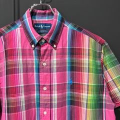 90〜00s Ralph Lauren リネンコットン マドラスチェックシャツ CUSTOM FIT